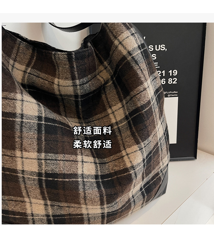 外贸出口跨境毛呢格子大包包女潮韩国托特包学院风休闲大容量包详情5