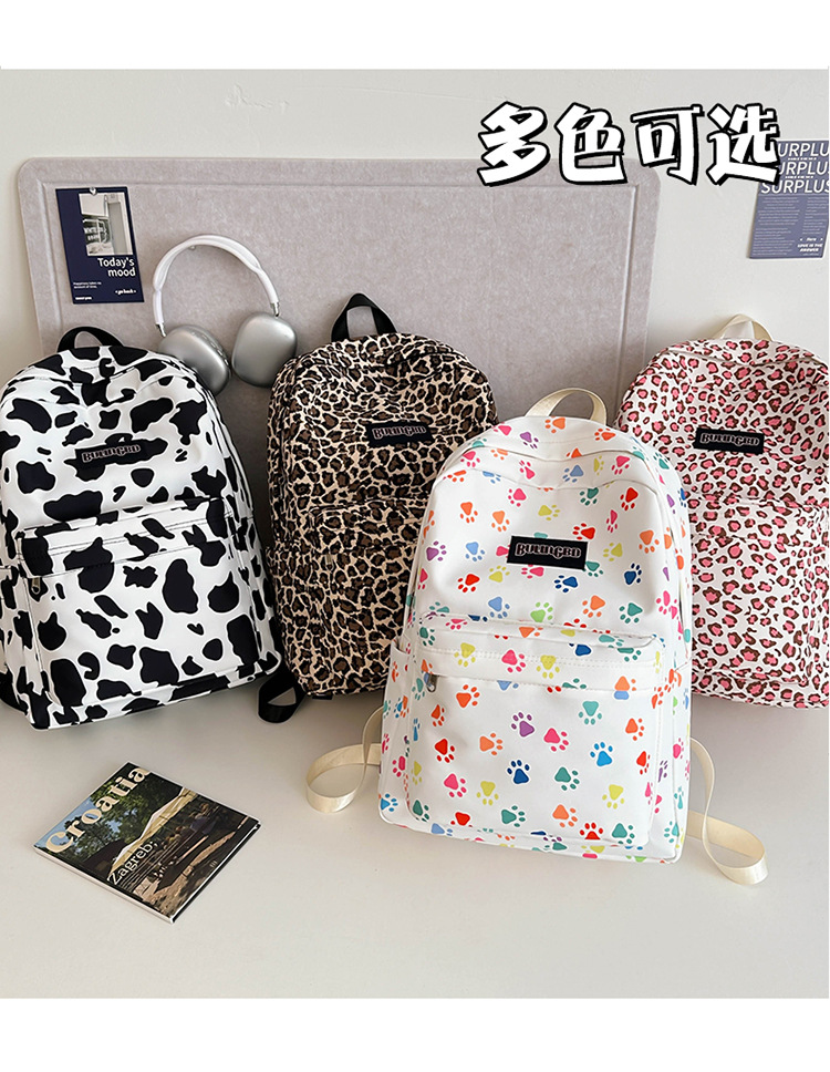 外贸出口奶牛纹豹纹双肩包ins原宿风学生书包女校园休闲背包女包详情3