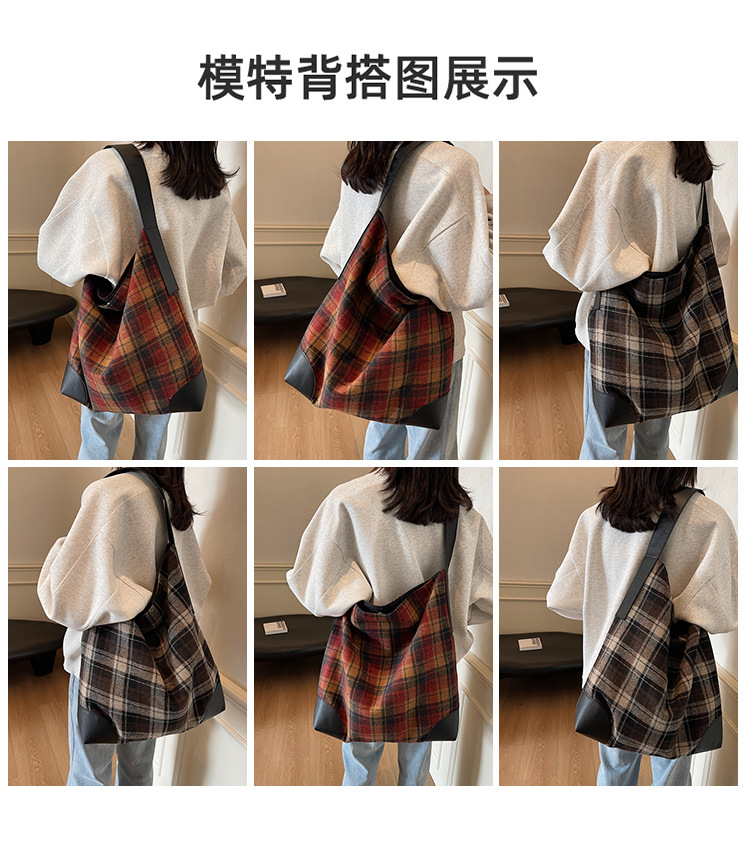 外贸出口跨境毛呢格子大包包女潮韩国托特包学院风休闲大容量包详情7