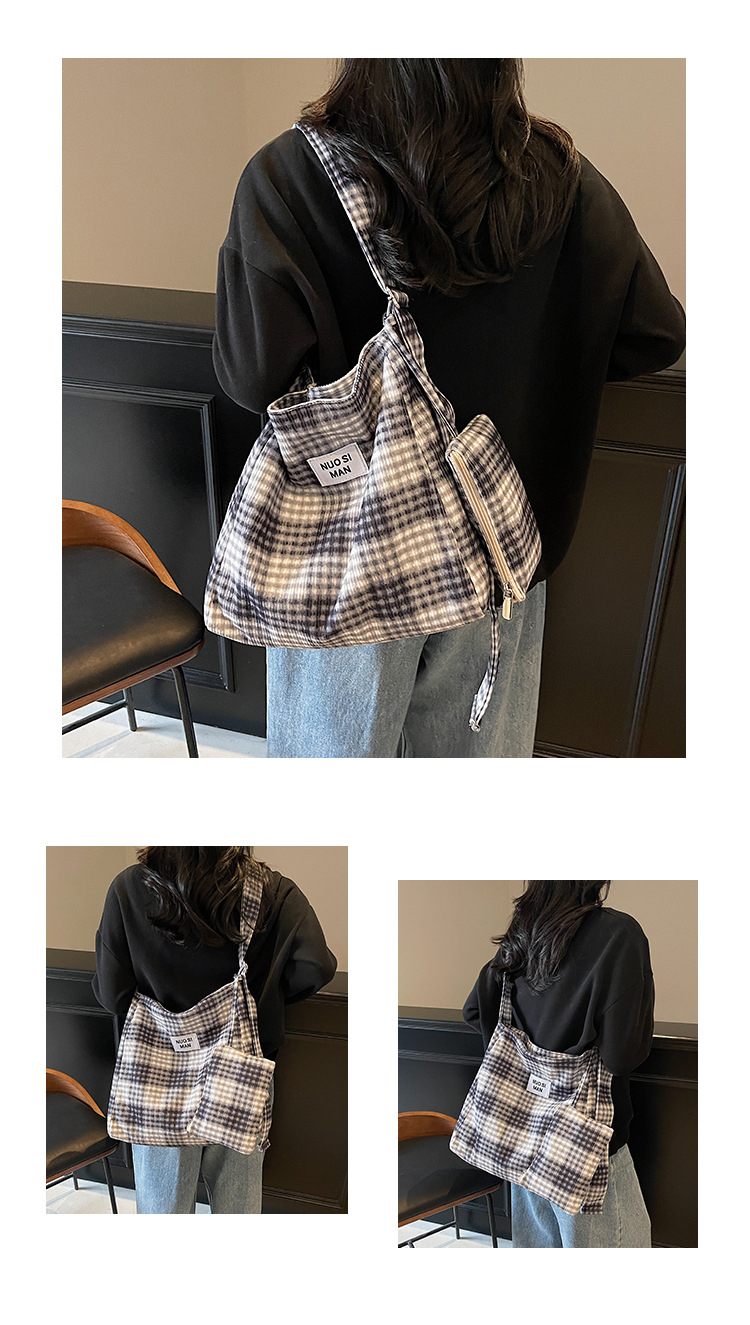 潮流百搭包包女2025春季新款大容量休闲格子通勤小方包文艺斜挎包详情10