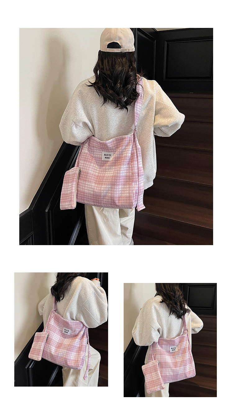 潮流百搭包包女2025春季新款大容量休闲格子通勤小方包文艺斜挎包详情8