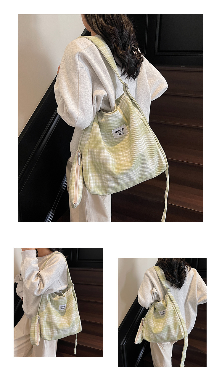 潮流百搭包包女2025春季新款大容量休闲格子通勤小方包文艺斜挎包详情9