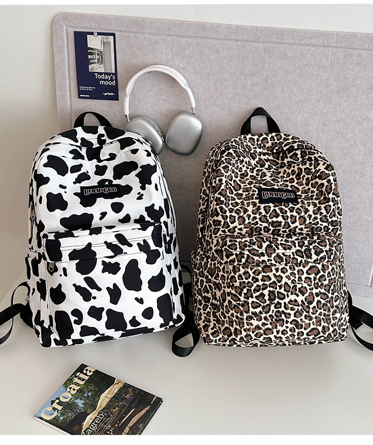 外贸出口奶牛纹豹纹双肩包ins原宿风学生书包女校园休闲背包女包详情10