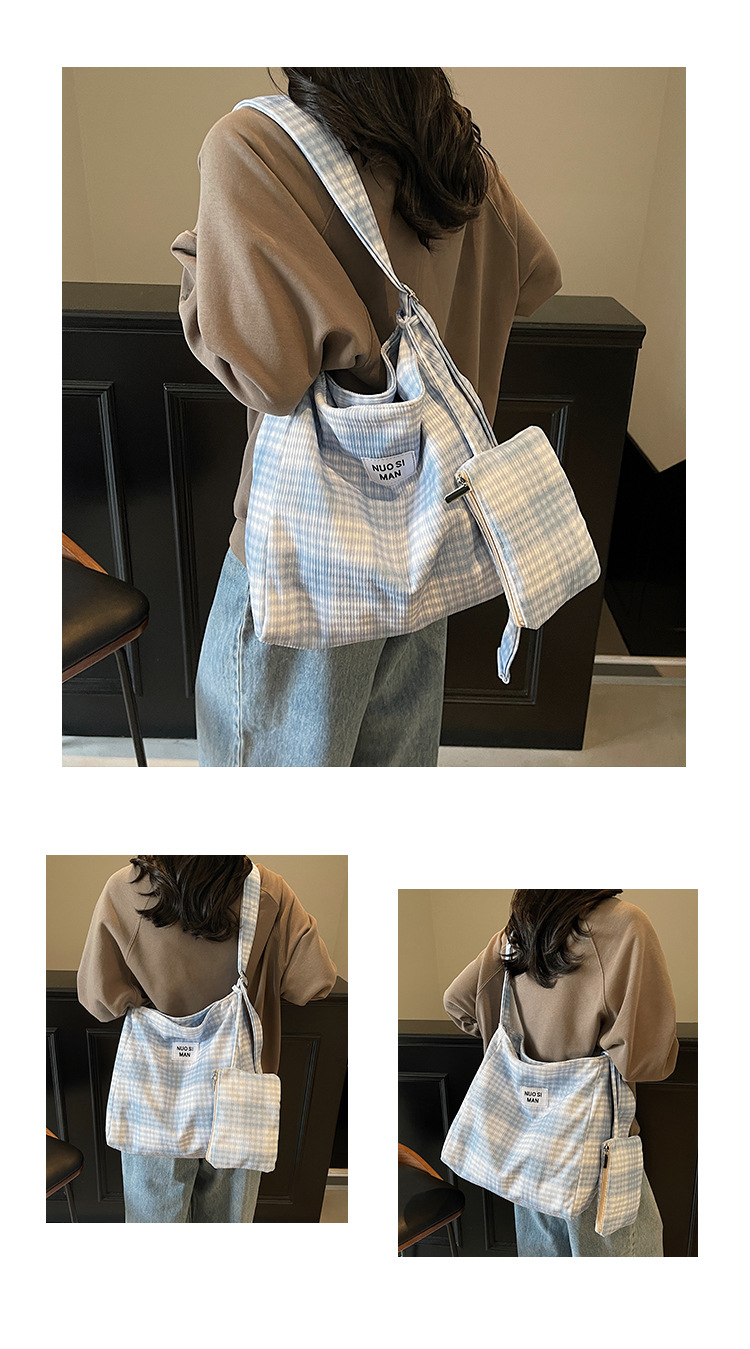 潮流百搭包包女2025春季新款大容量休闲格子通勤小方包文艺斜挎包详情11