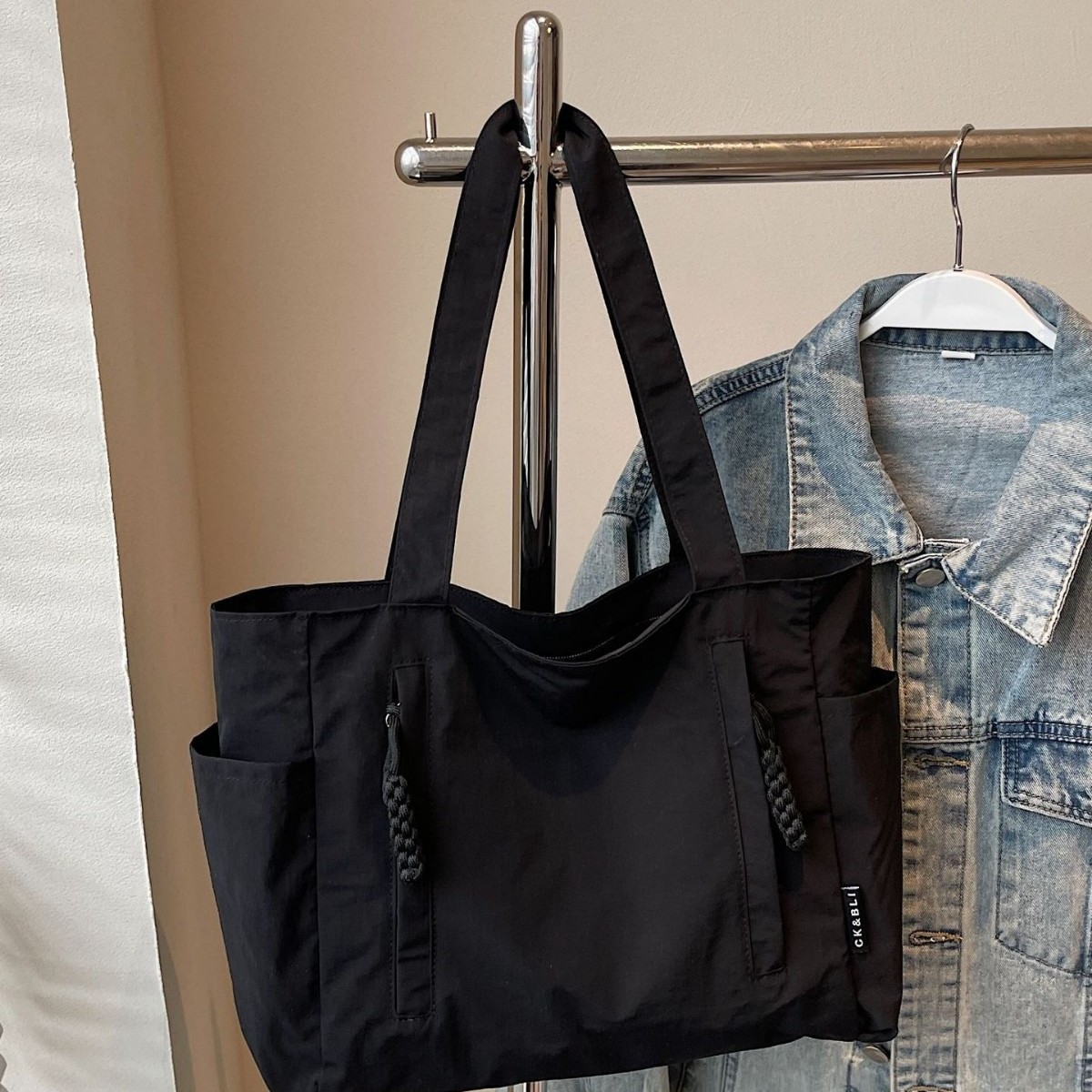 跨境新款纯色帆布包女大容量单肩包2025新款学生百搭托特包手拎包