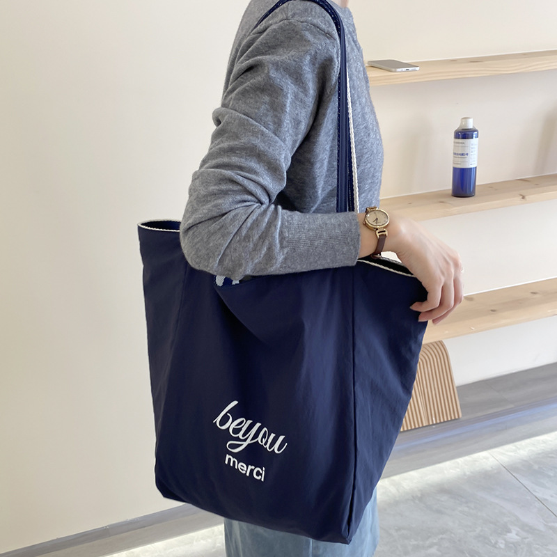 外贸出口女包包两面背刺绣帆布韩系ins风托特休闲单肩大容量包包