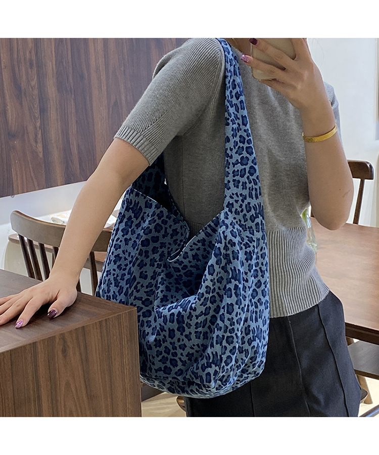 韩系ins豹纹牛津布包女慵懒松弛感百搭布袋大容量学生单肩托特包详情5
