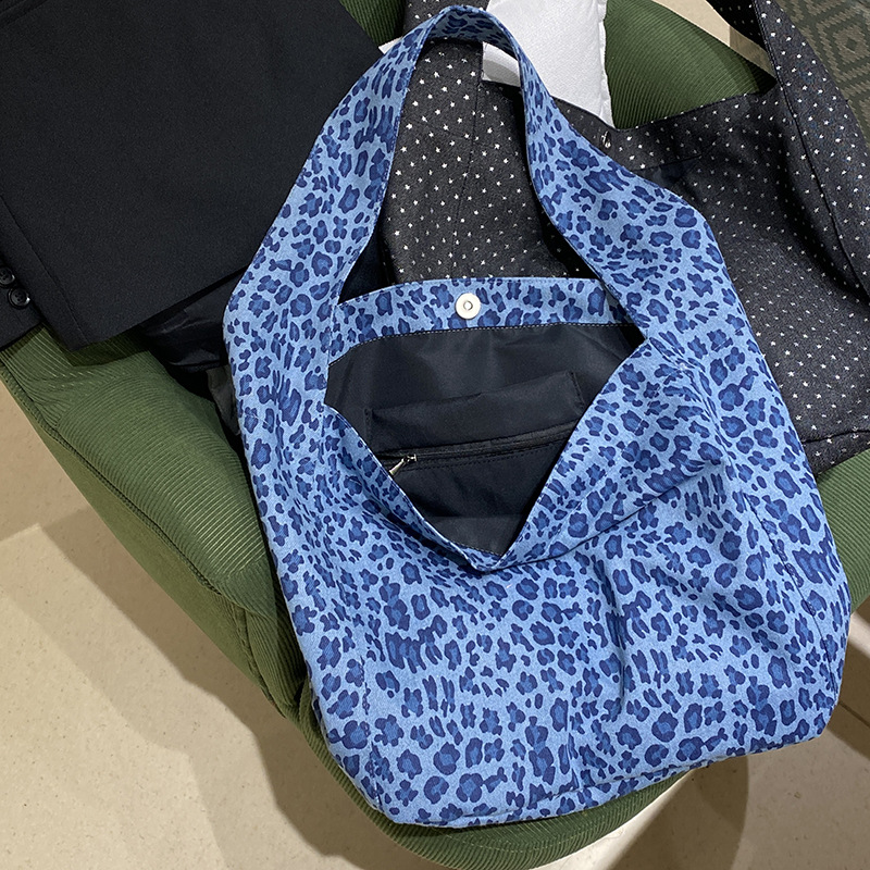 韩系ins豹纹牛津布包女慵懒松弛感百搭布袋大容量学生单肩托特包