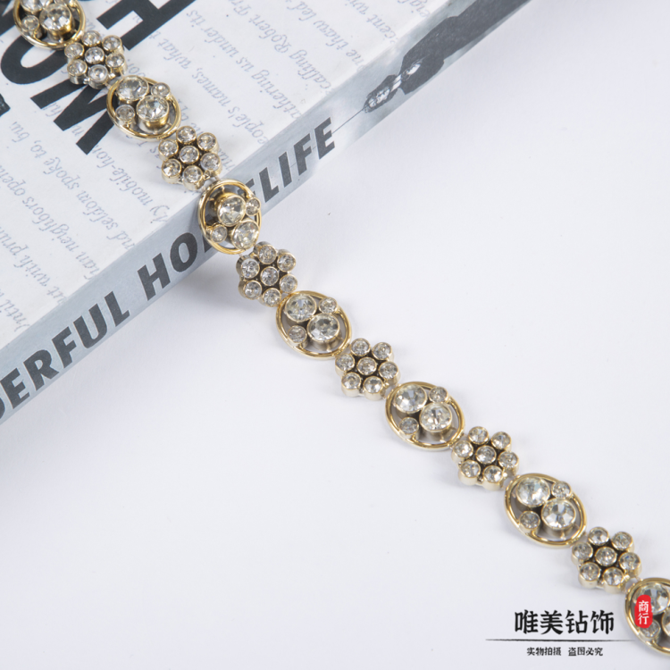 单排线钻DIY服饰鞋帽装饰链条 电镀线钻金黄色线钻条钻 厂家直销白底实物图