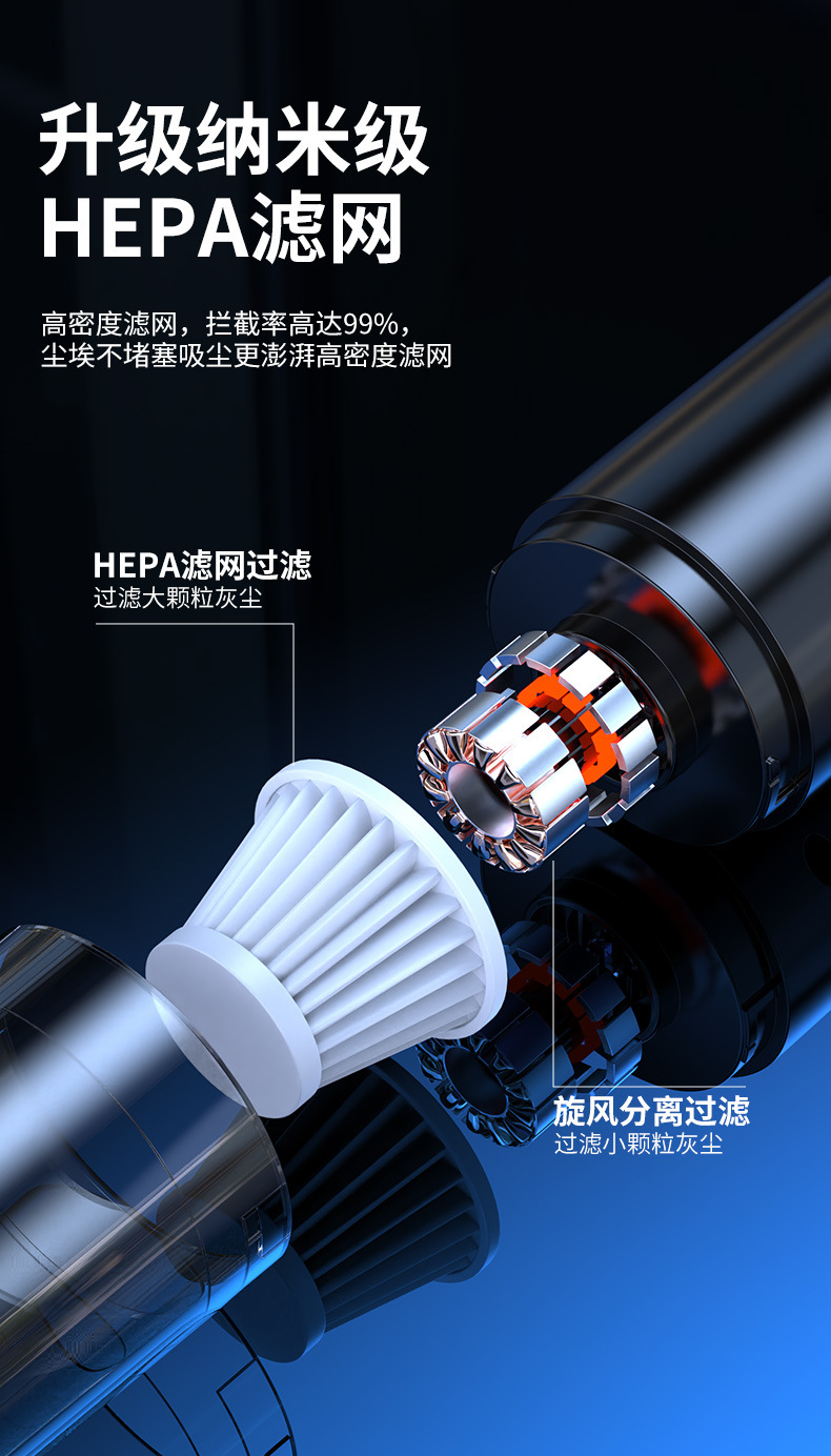 Mini car vacuum cleaner, car and home dual-purpose wireless vacuum cleaner, high-power car dust collector, portable storage pic 6