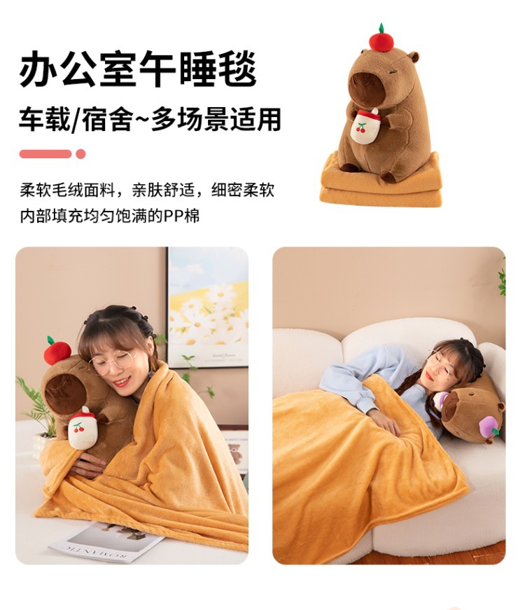 厂家现货新款卡皮巴拉抱枕被子两用二合一空调被办公室午睡毯批发详情9