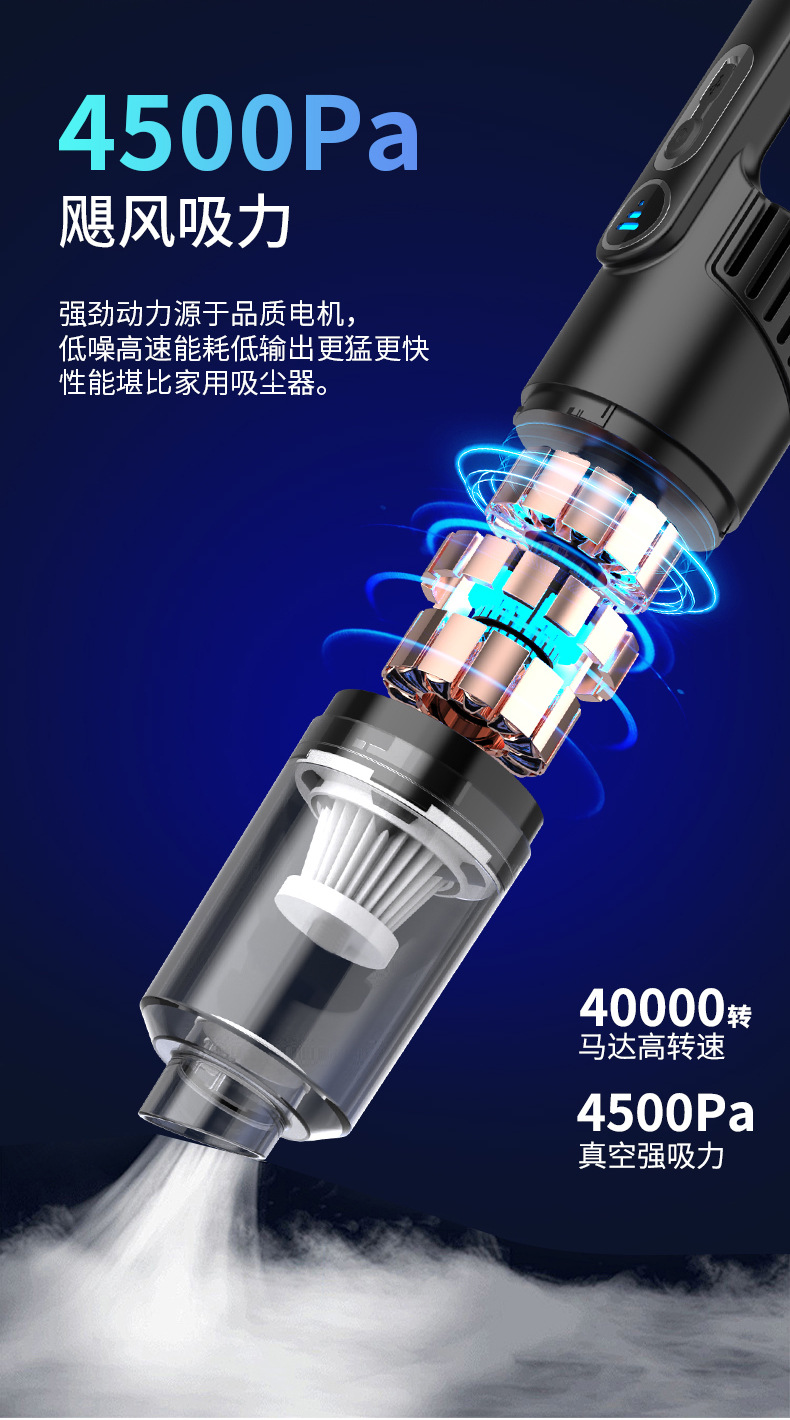 Portable car vacuum cleaner with high suction power, high efficiency, large capacity, quiet, dual-purpose car and home, rechargeable wireless vacuum cleaner pic 4
