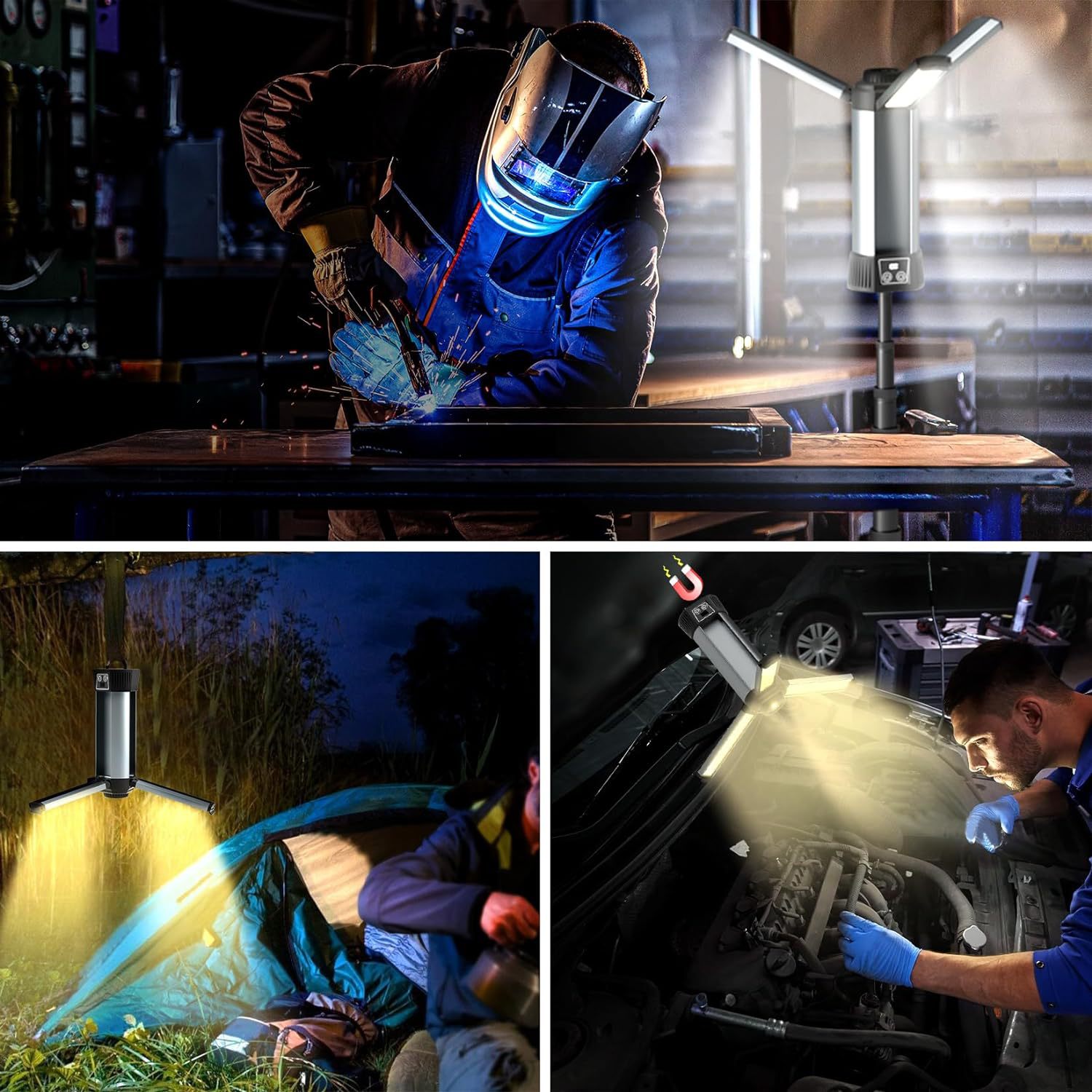 XHP50 High-intensity LED camping light, USB charging screen display, magnetic stand, stretchable COB work light pic 1