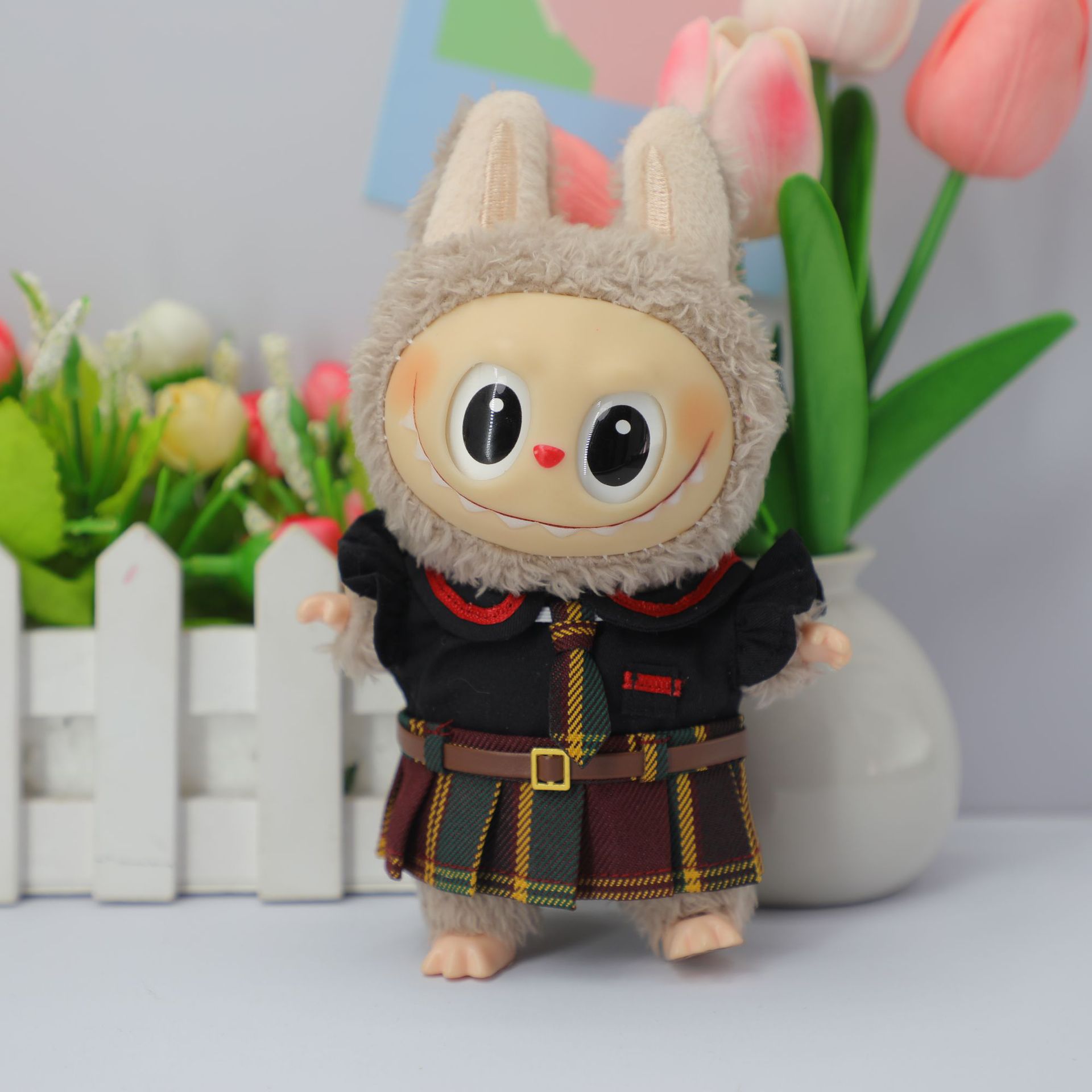 拉布布制服裙子套装明星换装玩偶美式百褶裙娃衣labubu领带衣服
