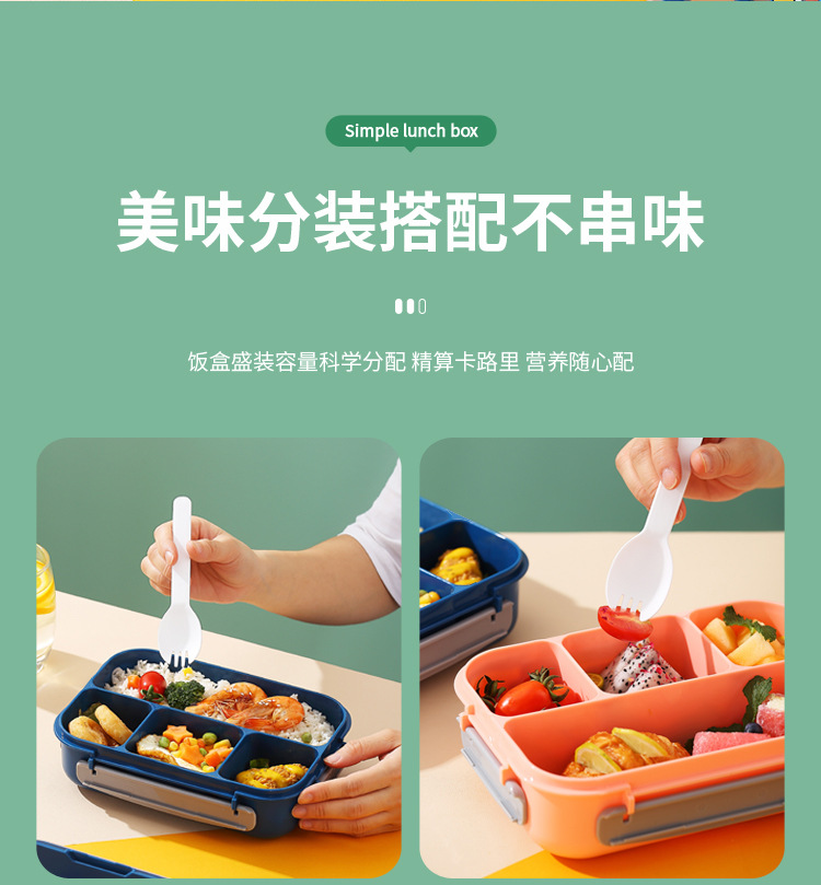 A four-compartment plastic lunch box that can be used in a microwave oven pic 4