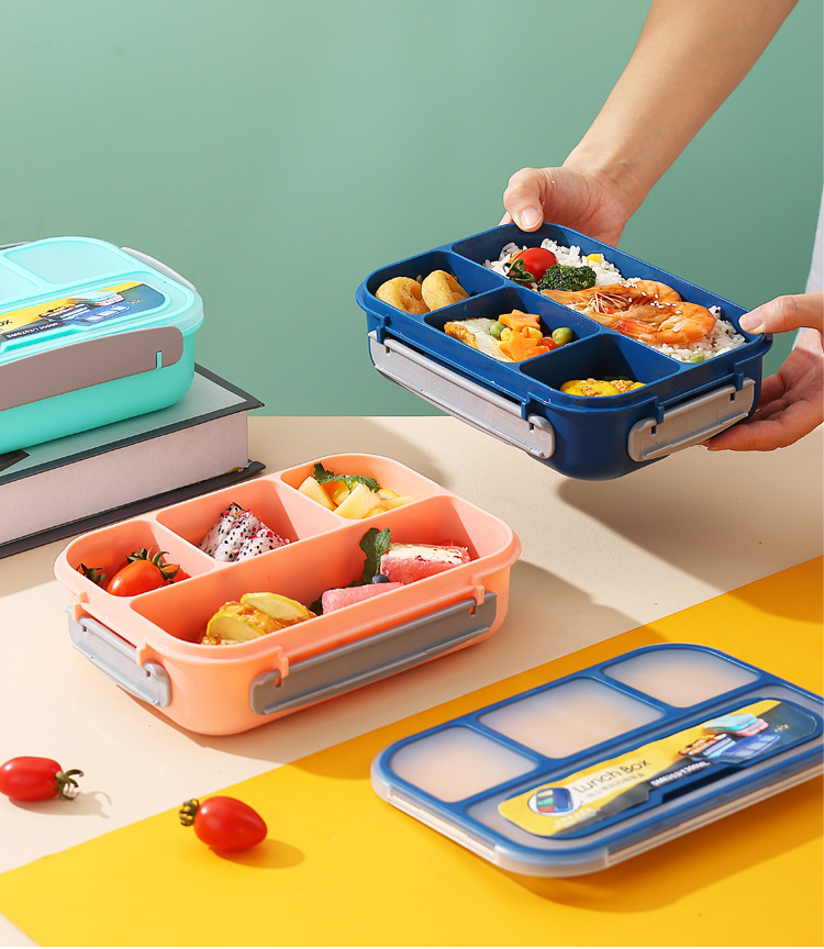A four-compartment plastic lunch box that can be used in a microwave oven pic 13