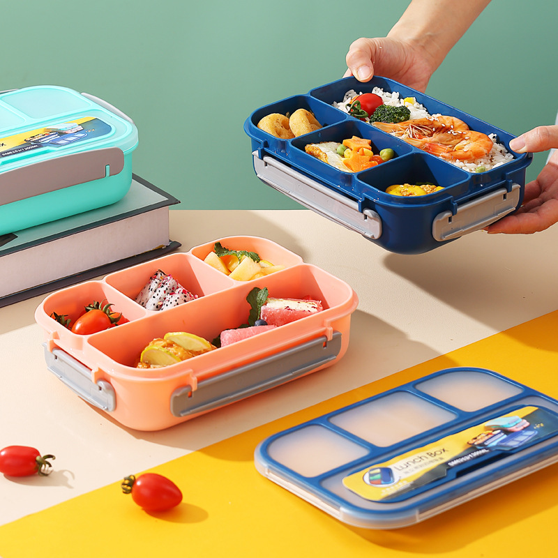 A four-compartment plastic lunch box that can be used in a microwave oven details Picture