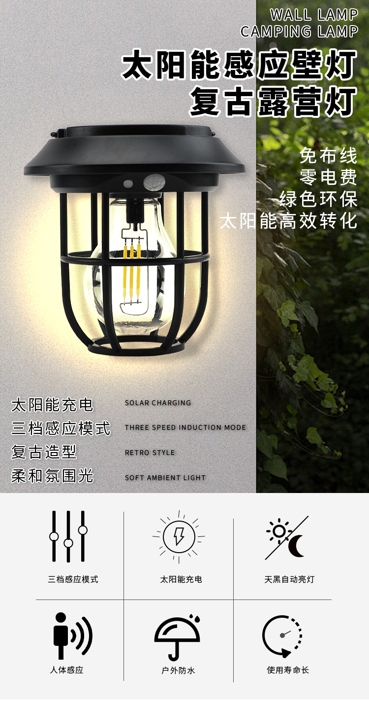Solar camping lights, wall-mounted ambient lights, outdoor solar garden lights pic 1