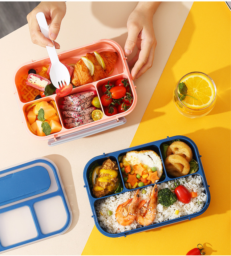 A four-compartment plastic lunch box that can be used in a microwave oven pic 14