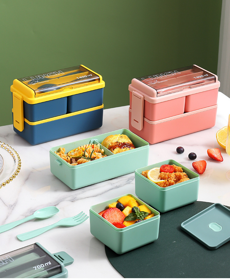 The double-layer plastic lunch box can be heated in a microwave oven pic 15