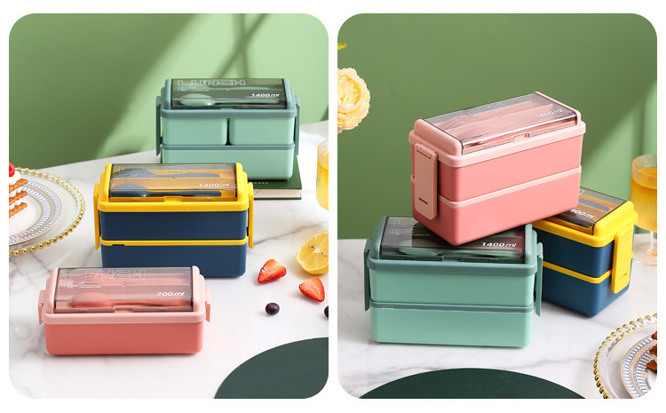 The double-layer plastic lunch box can be heated in a microwave oven pic 17