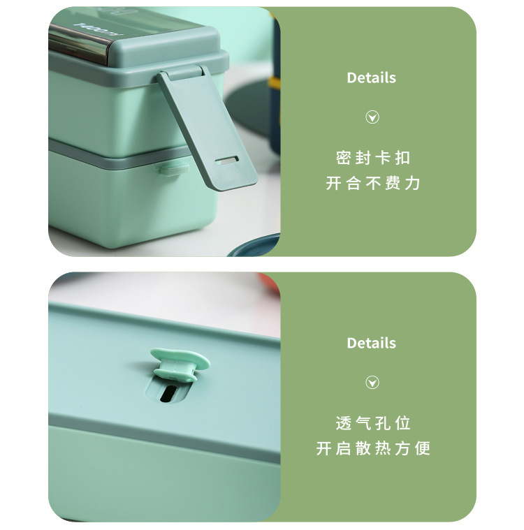 The double-layer plastic lunch box can be heated in a microwave oven pic 13
