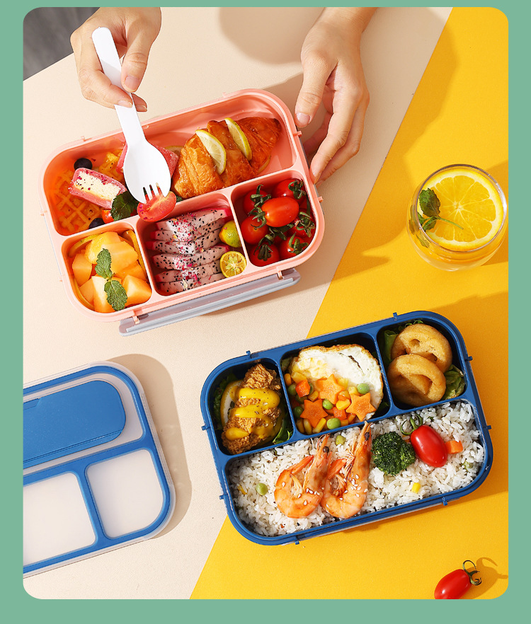 A four-compartment plastic lunch box that can be used in a microwave oven pic 5