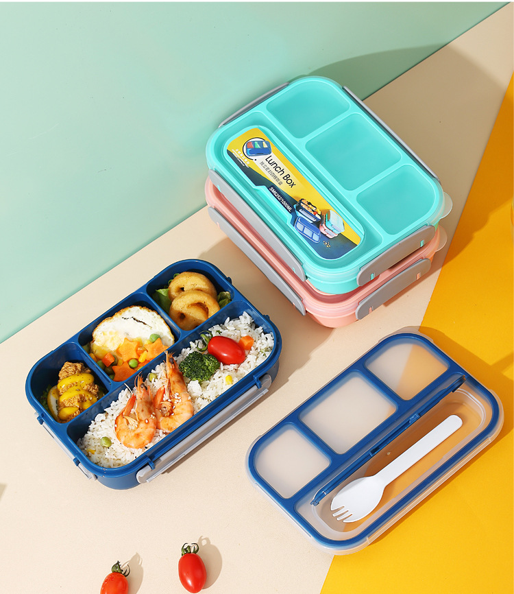 A four-compartment plastic lunch box that can be used in a microwave oven pic 16