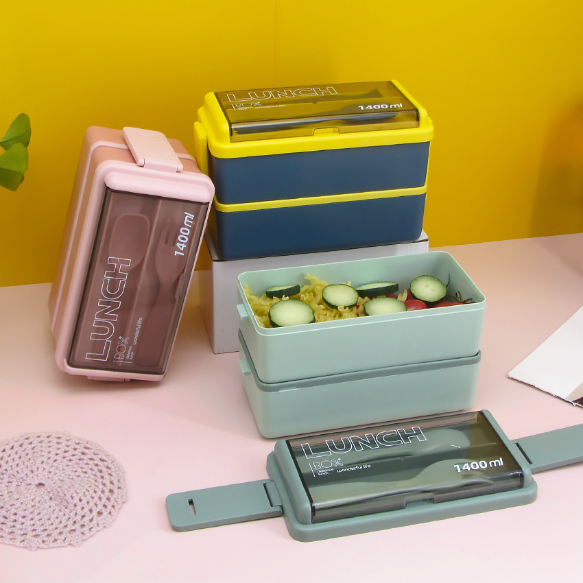 The double-layer plastic lunch box can be heated in a microwave oven details Picture