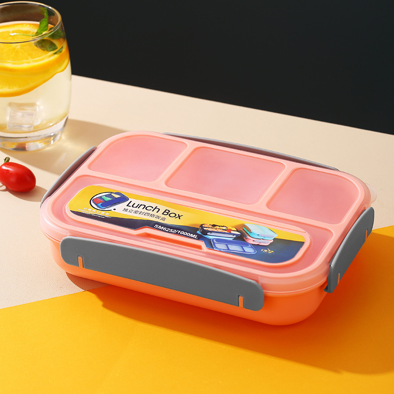 A four-compartment plastic lunch box that can be used in a microwave oven Item Picture