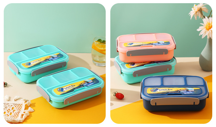 A four-compartment plastic lunch box that can be used in a microwave oven pic 15