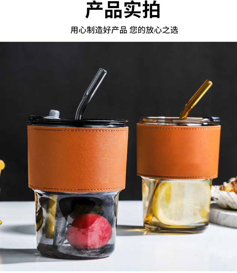 批发网红竹节杯创意透明玻璃吸管杯便携带盖ins杯牛奶咖啡杯详情17