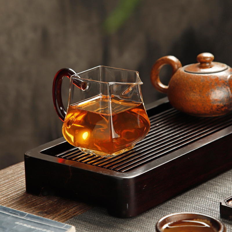 网红高硼硅玻璃公道杯 带手柄透明日式茶滤分茶器 加厚大号公道杯