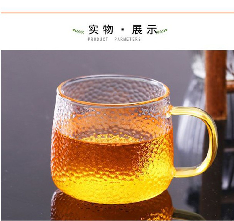 Japanese-style handcrafted hammer-patterned glass water cups, household green tea cups, beer and cold drink juice cups with handles, office tea brewing cups pic 13