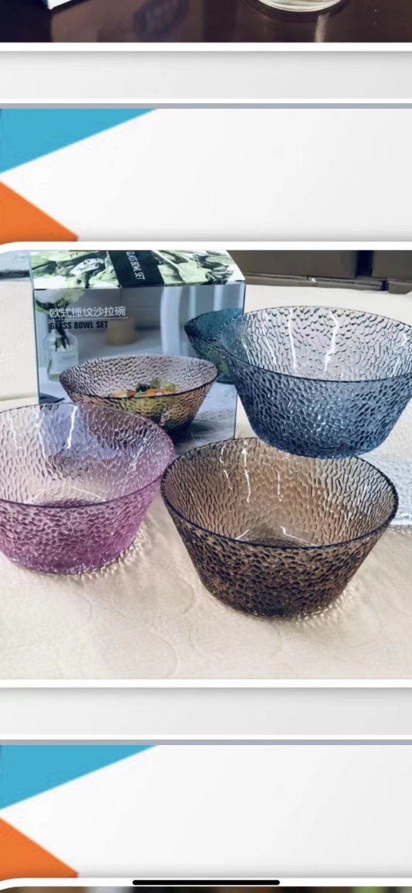 Glass salad bowls, hammered bowls, fruit plates, soup bowls, glass tableware sets, glass gift tableware wholesale pic 3