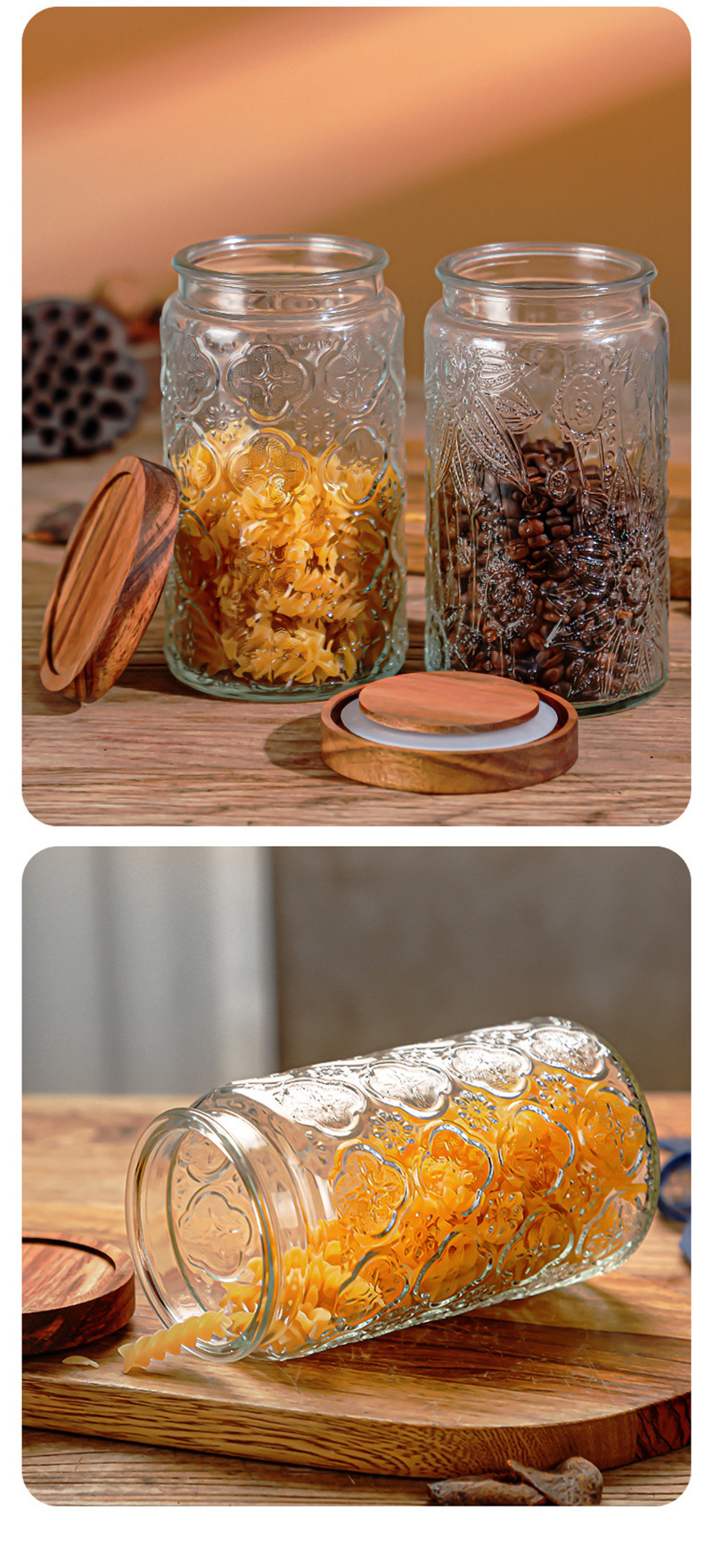 大容量家用零食茶叶罐厨房杂粮收纳罐多功能玻璃储物罐浮雕密封罐详情13