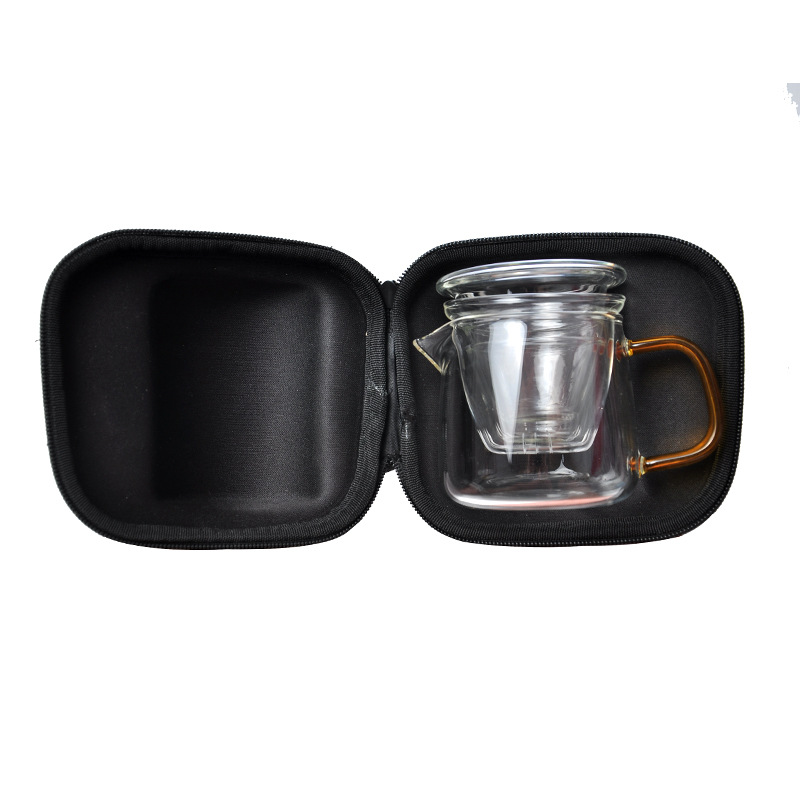 Wholesale heat-resistant glass quick guest cups, travel kung fu tea sets, one pot and two cups, portable tea brewing cups, one-piece consignment Specification image