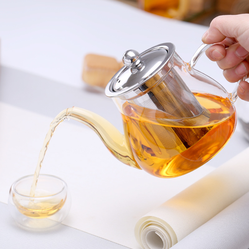 批发高硼硅耐热玻璃茶壶不锈钢过滤透明家用功夫茶具加厚定制LOGO
