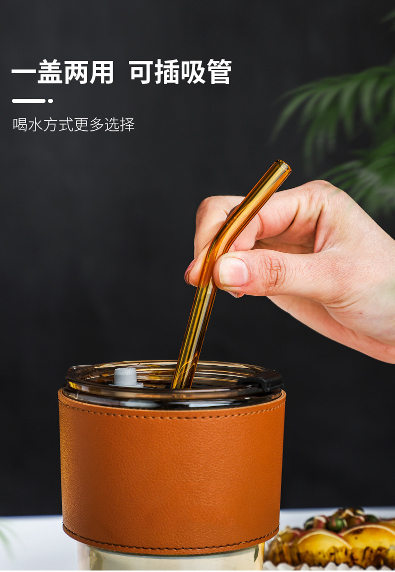 批发网红竹节杯创意透明玻璃吸管杯便携带盖ins杯牛奶咖啡杯详情10