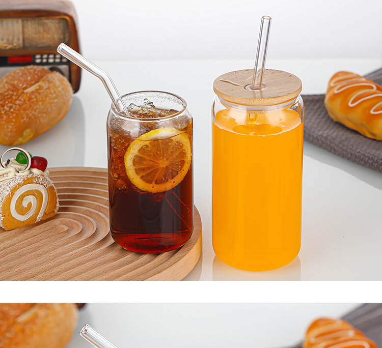 Cross-border glass cup 160oz aluminum can 20oz Cola can Cola cup Mason Cup with bamboo and wood lid straw set pic 13