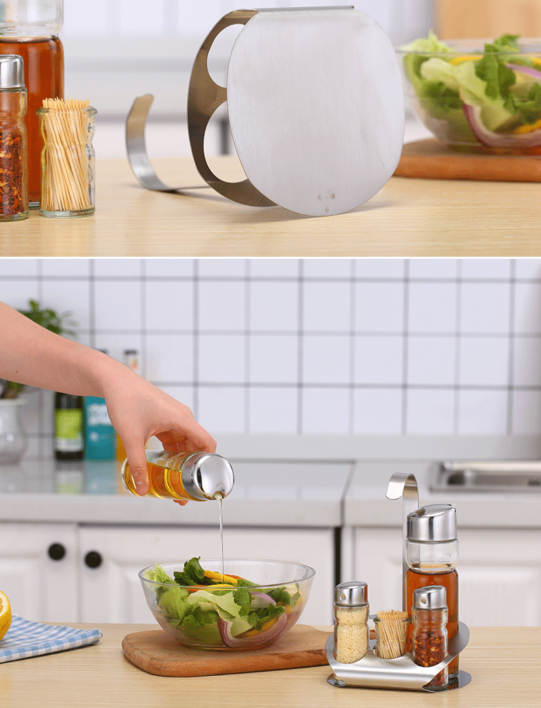 Stainless steel glass seasoning jar, seasoning bottle, table oil, vinegar, soy sauce, chili powder bottle four-piece set, restaurant supplies set pic 26