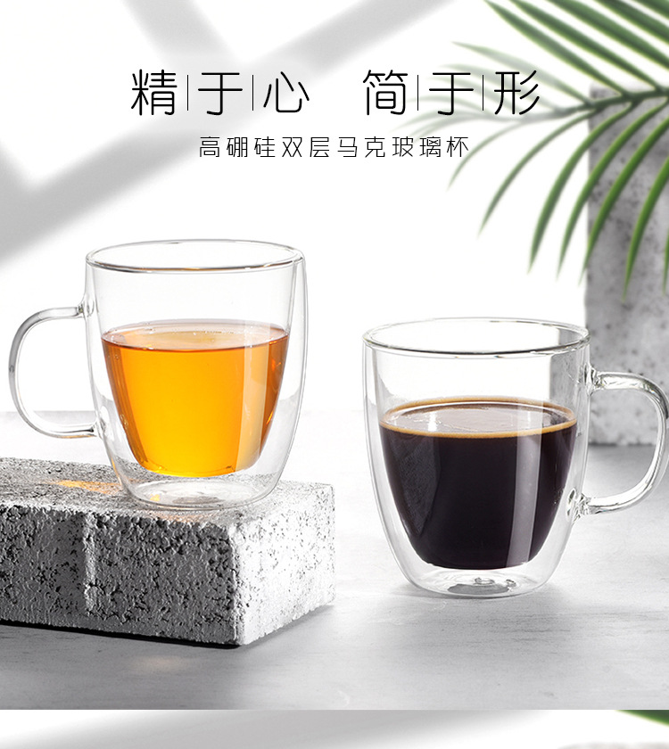 High borosilicate heat-resistant glass cups, insulated double-layer coffee cups, large-capacity mugs with handles and LIDS, household water cups pic 1