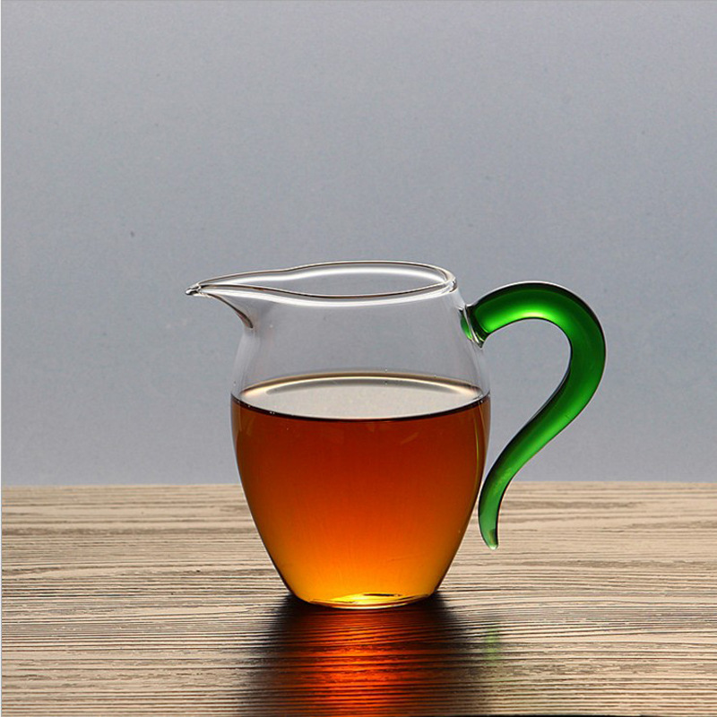 耐热玻璃公道杯 功夫茶具分茶器 加厚彩把龙胆公杯茶海玻璃杯透明