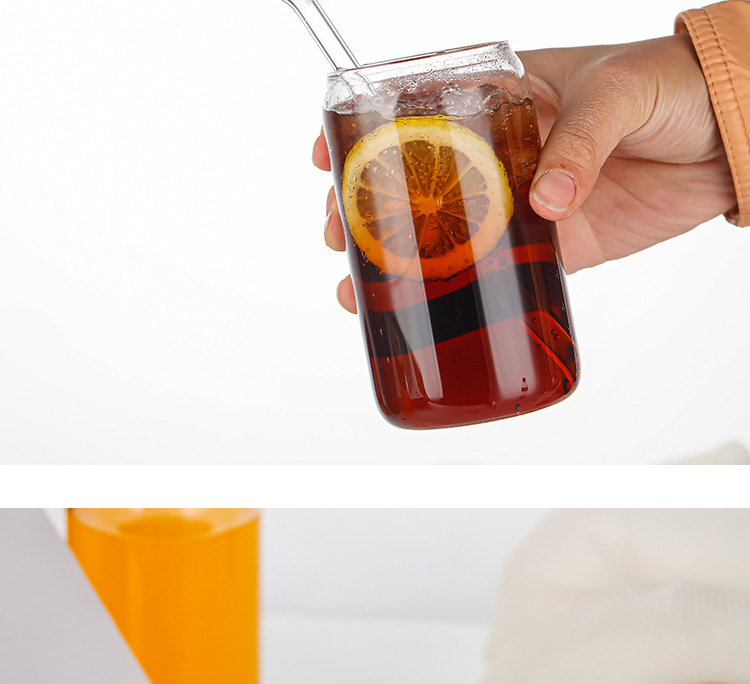 Cross-border glass cup 160oz aluminum can 20oz Cola can Cola cup Mason Cup with bamboo and wood lid straw set pic 15