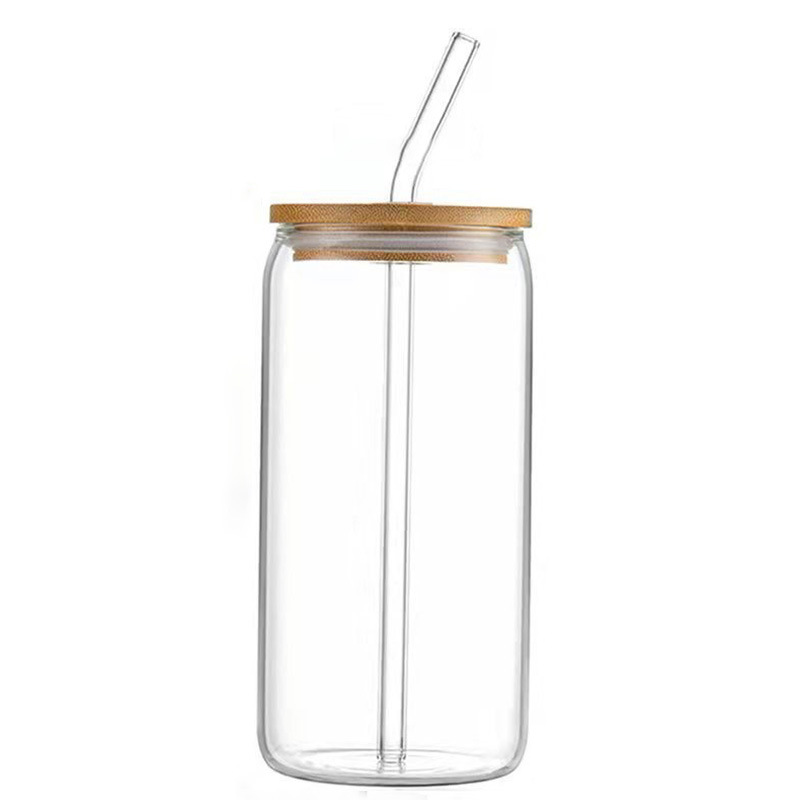 Cross-border glass cup 160oz aluminum can 20oz Cola can Cola cup Mason Cup with bamboo and wood lid straw set Specification image