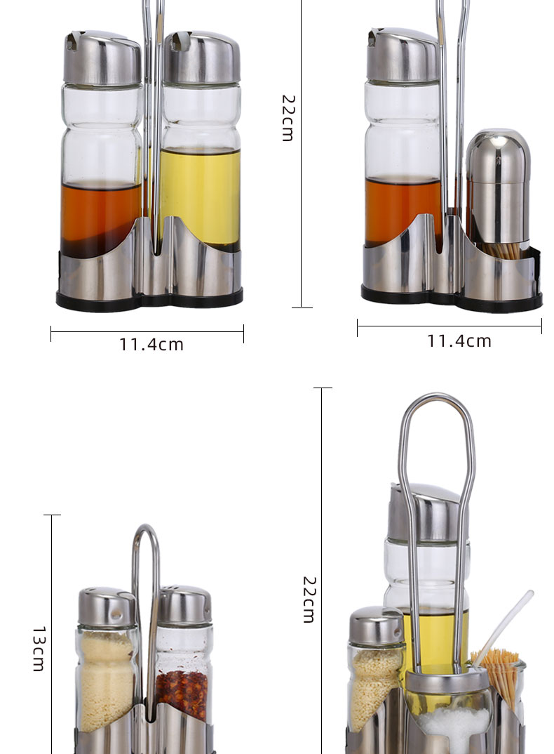 Stainless steel glass seasoning jar, seasoning bottle, table oil, vinegar, soy sauce, chili powder bottle four-piece set, restaurant supplies set pic 11