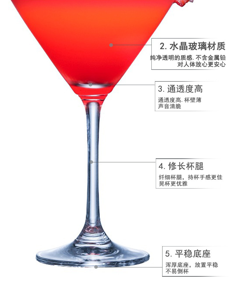 Wholesale crystal glass wine glasses, Martini champagne glasses, Marguerite Bar hotel triangular glasses, cocktail glasses pic 10