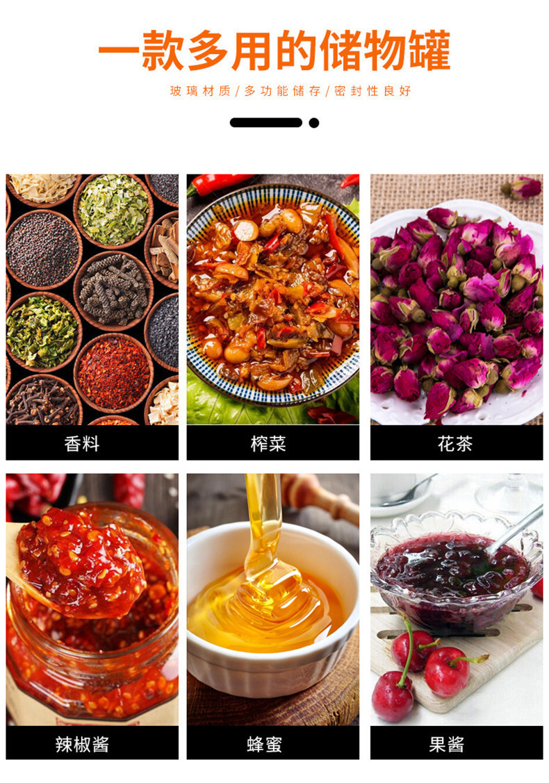 蜂蜜瓶玻璃蜂蜜罐1斤2斤装蜂蜜瓶子厨房储物罐带盖燕窝分装瓶印字详情2