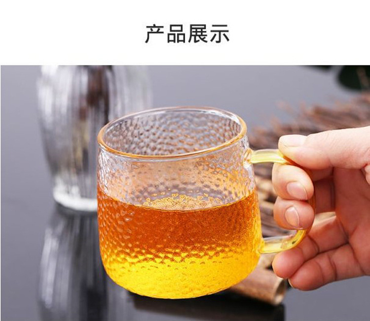 Japanese-style handcrafted hammer-patterned glass water cups, household green tea cups, beer and cold drink juice cups with handles, office tea brewing cups pic 3