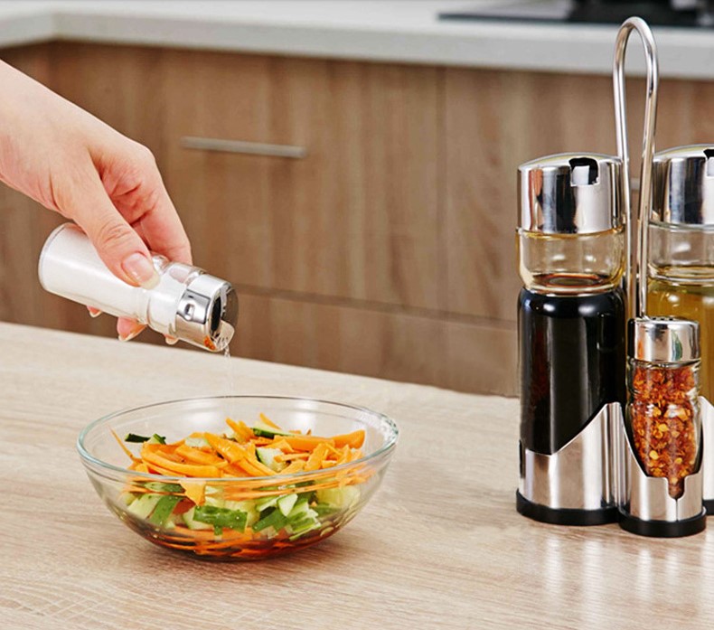 Stainless steel glass seasoning jar, seasoning bottle, table oil, vinegar, soy sauce, chili powder bottle four-piece set, restaurant supplies set pic 3